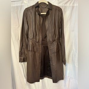 Elie Tahari Brown Leather Trench Coat